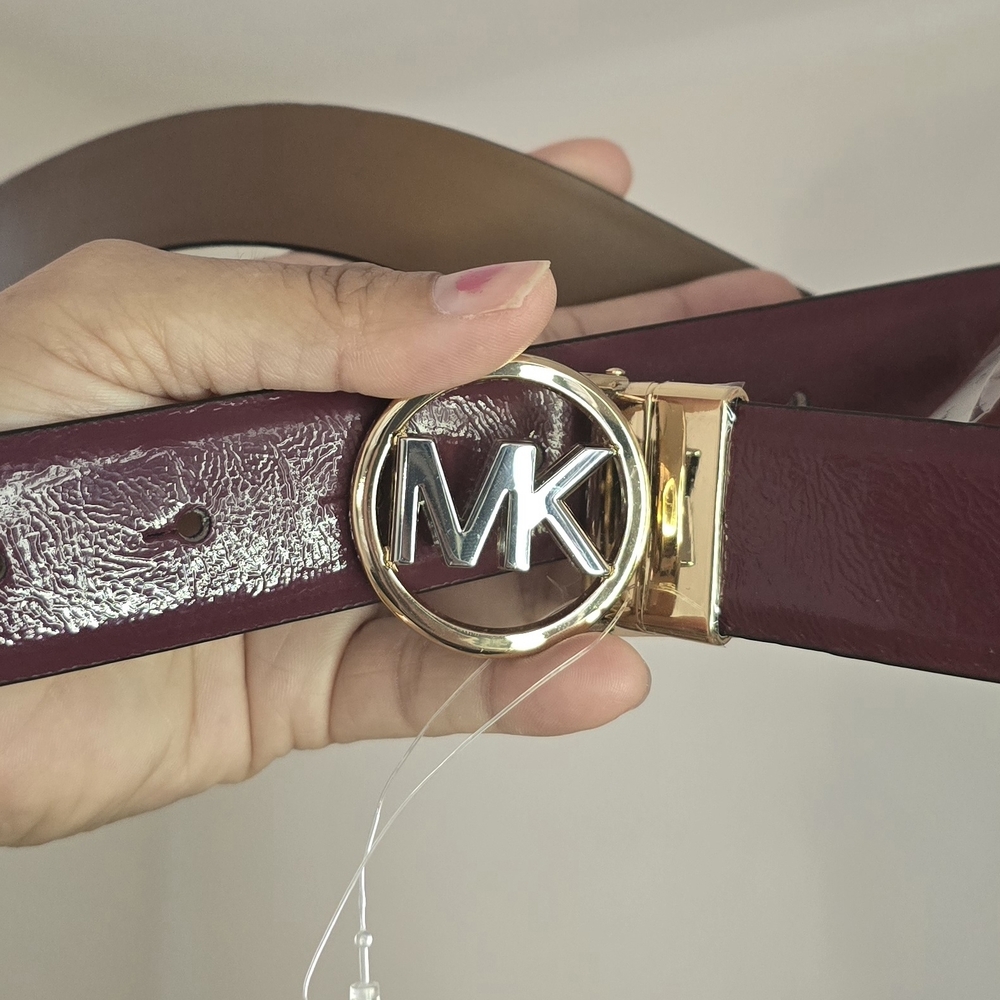 Michael Kors Burgundy Leather Belt Reversable In Brown